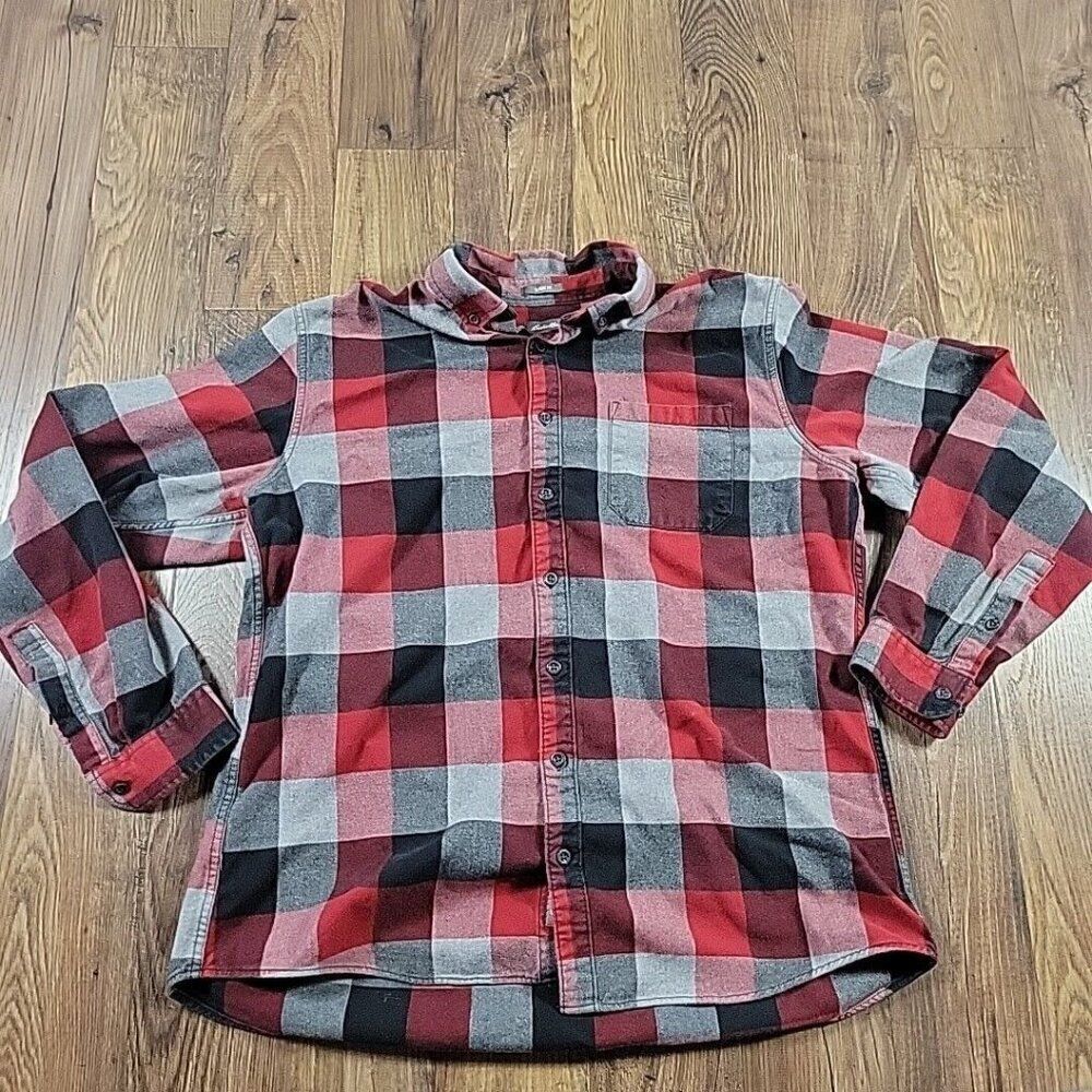 Eddie Bauer Flannel Shirt Mens Tall XL Red Black Gray Classic Button Down Plaid